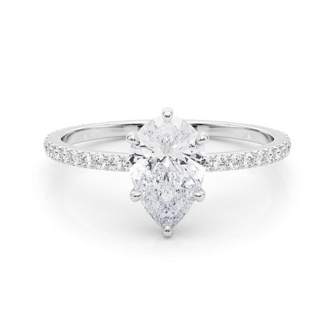 White gold Pavé Pear-Cut Solitaire Engagement Ring with Prong Setting
