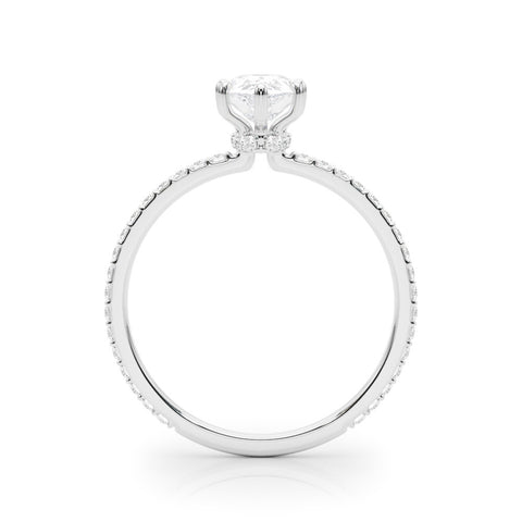 White gold Pavé Pear-Cut Solitaire Engagement Ring with Prong Setting