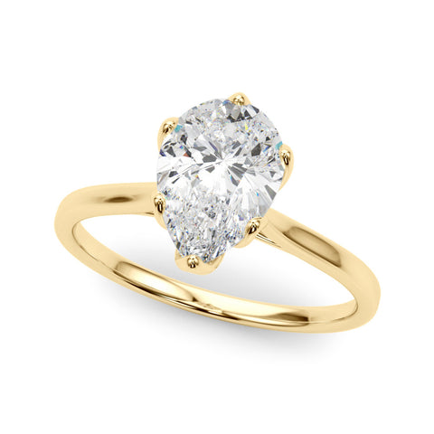 Yellow gold Pear-Shaped Solitaire Diamond Ring with Knife-Edge Band and Six-Prong Setting