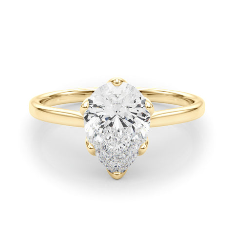 Yellow gold Pear-Shaped Solitaire Diamond Ring with Knife-Edge Band and Six-Prong Setting