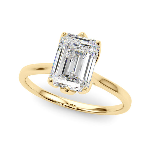 Yellow gold Emerald Cut Solitaire Diamond Ring with Four-Prong Setting and Classic Band