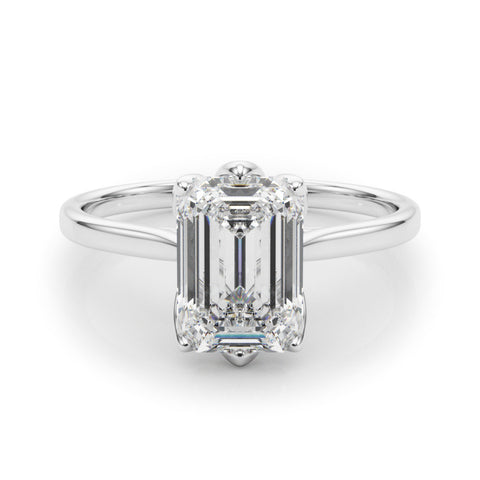 White gold Emerald Cut Solitaire Diamond Ring with Four-Prong Setting and Classic Band