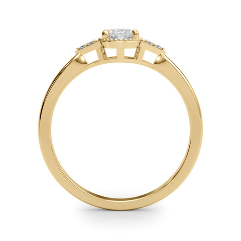 Yellow gold Oval Halo Diamond Ring with Tapered Band and Four-Prong Setting