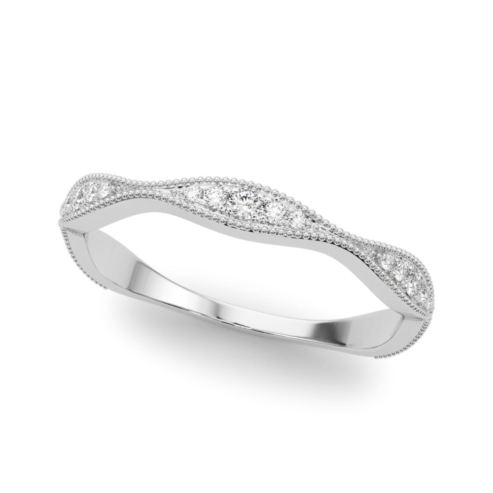 White gold Milgrain Diamond Marquise Curved Band with Pavé Setting 1