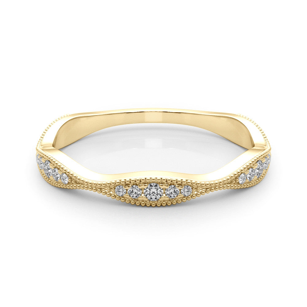 Yellow gold Milgrain Diamond Marquise Curved Band with Pavé Setting 2