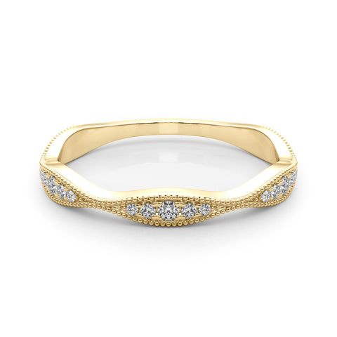 Yellow gold Milgrain Diamond Marquise Curved Band with Pavé Setting 2