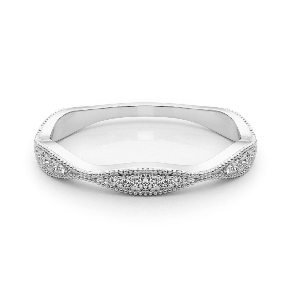 White gold Milgrain Diamond Marquise Curved Band with Pavé Setting 2