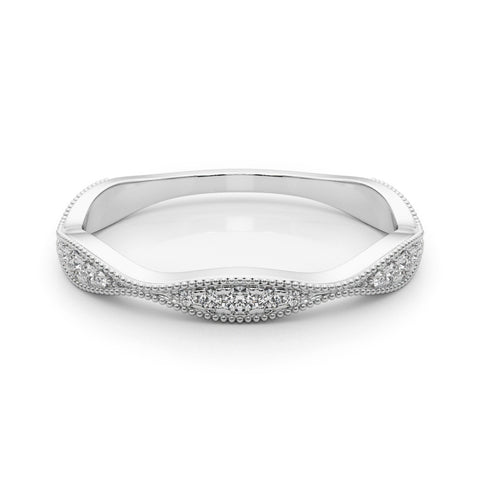 White gold Milgrain Diamond Marquise Curved Band with Pavé Setting 2