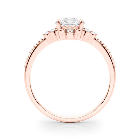 Rose gold Round Brilliant Diamond with Cluster Setting on a Beaded Band and Four-Prong Setting