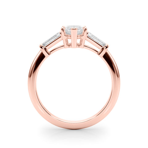 Rose gold Marquise Diamond Solitaire Ring with Tapered Baguette Side Stones and Six-Prong Setting