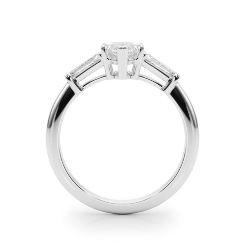 White gold Marquise Diamond Solitaire Ring with Tapered Baguette Side Stones and Six-Prong Setting