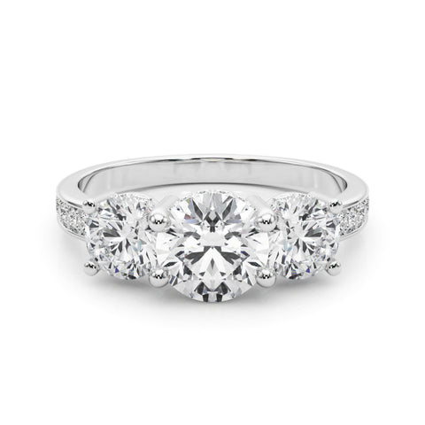 White gold Three-Stone Round Cut Diamond Pavé Band with Four-Prong Setting