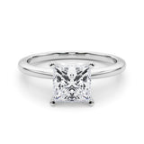 Silver 2 Carat F VS1 Princess Solitaire Engagement Ring with Classic Band and Four-Prong Setting