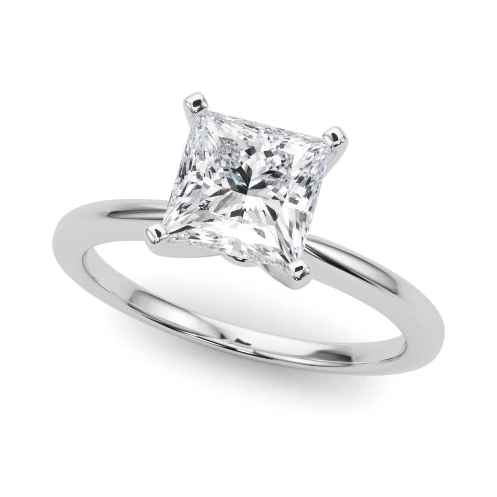 Silver 2 Carat F VS1 Princess Solitaire Engagement Ring with Classic Band and Four-Prong Setting