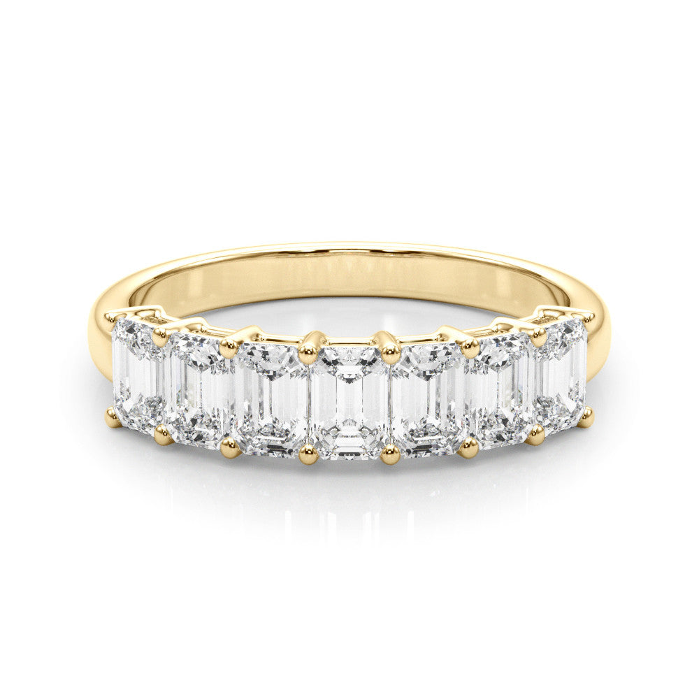 Yellow gold Emerald Cut Diamond Half Eternity Band with Prong Setting 2