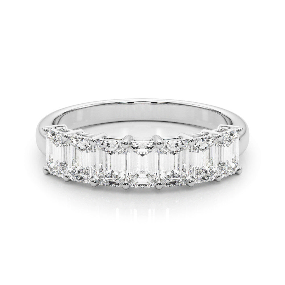 White gold Emerald Cut Diamond Half Eternity Band with Prong Setting 2