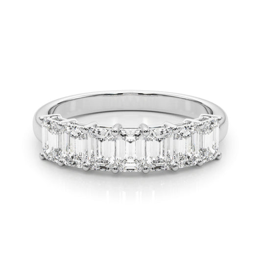 White gold Emerald Cut Diamond Half Eternity Band with Prong Setting 2