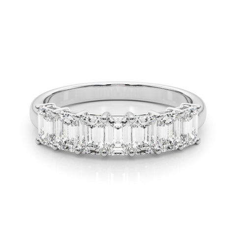 White gold Emerald Cut Diamond Half Eternity Band with Prong Setting 2