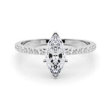 14K White Gold 3.05 Carat E VS1 Marquise Solitaire Diamond Pavé Band with Four-Prong Setting