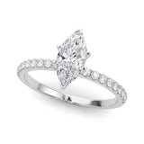 14K White Gold 3.05 Carat E VS1 Marquise Solitaire Diamond Pavé Band with Four-Prong Setting