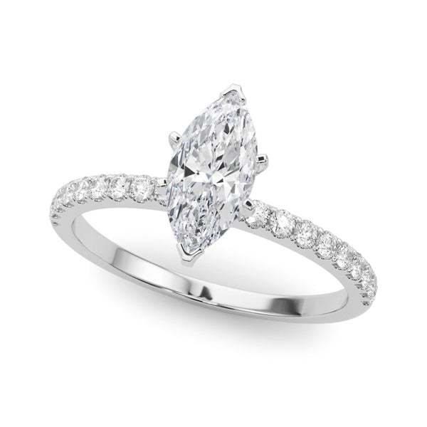 14K White Gold 3.05 Carat E VS1 Marquise Solitaire Diamond Pavé Band with Four-Prong Setting