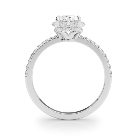 White gold Oval Halo Diamond Pave Band Ring with Four-Prong Setting