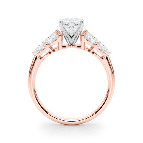 Rose gold Cushion Diamond Cluster Leaf Design Ring with Prong Setting