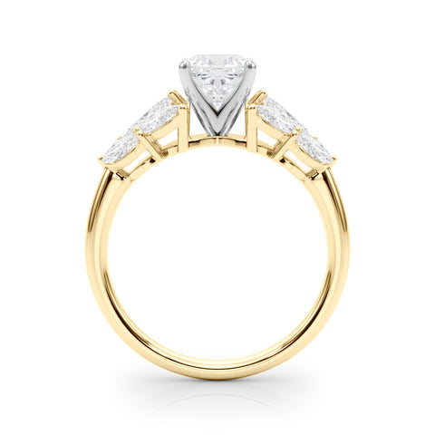 Yellow gold Cushion Diamond Cluster Leaf Design Ring with Prong Setting