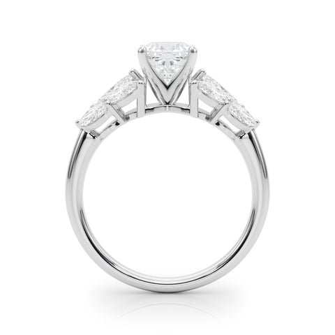 White gold Cushion Diamond Cluster Leaf Design Ring with Prong Setting