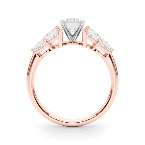 Rose gold Emerald Diamond Cluster Leaf Design Ring with Prong Setting