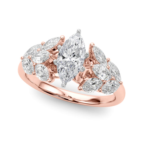 Rose gold Marquise Diamond Cluster Leaf Design Ring with Prong Setting