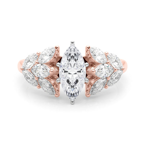 Rose gold Marquise Diamond Cluster Leaf Design Ring with Prong Setting