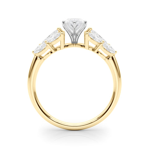 Yellow gold Marquise Diamond Cluster Leaf Design Ring with Prong Setting