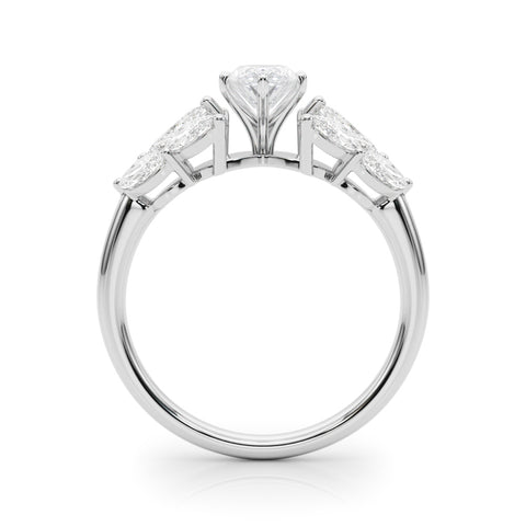 White gold Marquise Diamond Cluster Leaf Design Ring with Prong Setting