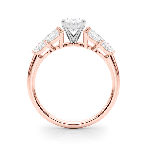 Rose gold Oval Diamond Cluster Leaf Design Ring with Prong Setting