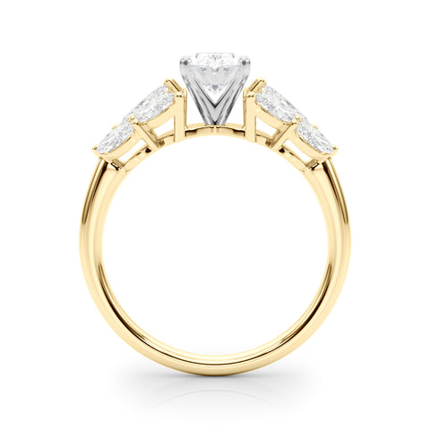 Yellow gold Oval Diamond Cluster Leaf Design Ring with Prong Setting