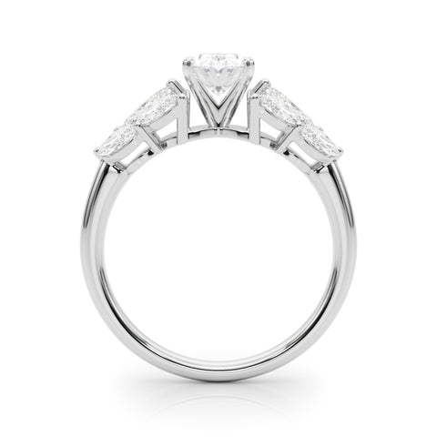 White gold Oval Diamond Cluster Leaf Design Ring with Prong Setting