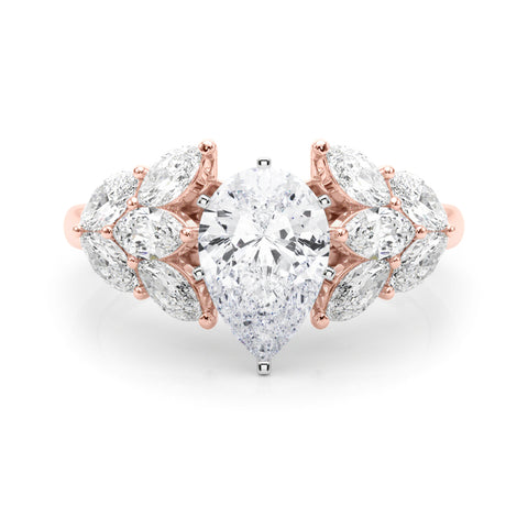 Rose gold Pear Diamond Cluster Leaf Design Ring with Prong Setting