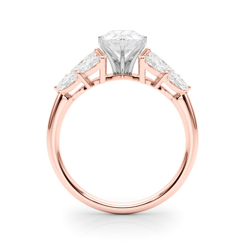 Rose gold Pear Diamond Cluster Leaf Design Ring with Prong Setting