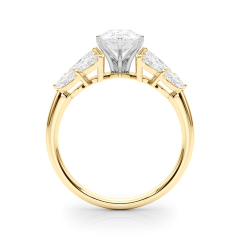 Yellow gold Pear Diamond Cluster Leaf Design Ring with Prong Setting