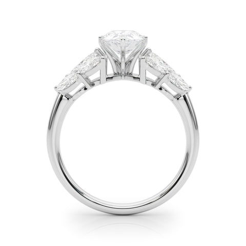 White gold Pear Diamond Cluster Leaf Design Ring with Prong Setting