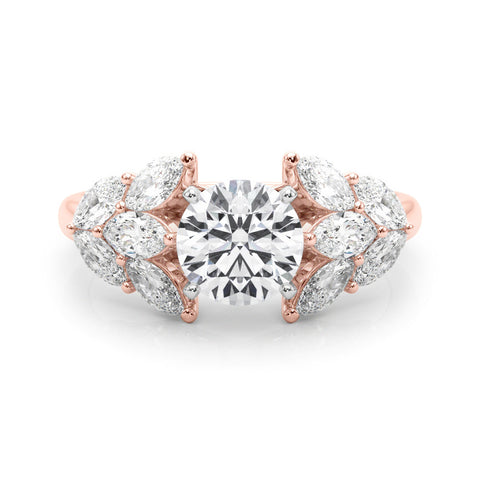 Rose gold Round Diamond Cluster Leaf Design Ring with Prong Setting