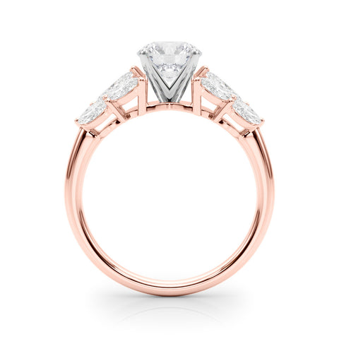 Rose gold Round Diamond Cluster Leaf Design Ring with Prong Setting