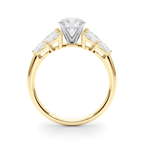 Yellow gold Round Diamond Cluster Leaf Design Ring with Prong Setting