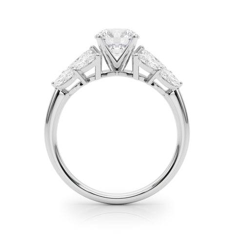 White gold Round Diamond Cluster Leaf Design Ring with Prong Setting