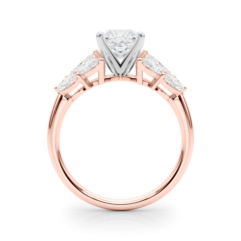 Rose gold Princess Diamond Cluster Leaf Design Ring with Prong Setting