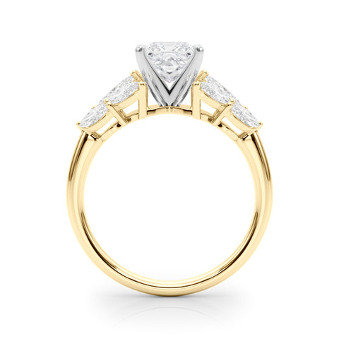 Yellow gold Princess Diamond Cluster Leaf Design Ring with Prong Setting