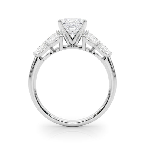 White gold Princess Diamond Cluster Leaf Design Ring with Prong Setting