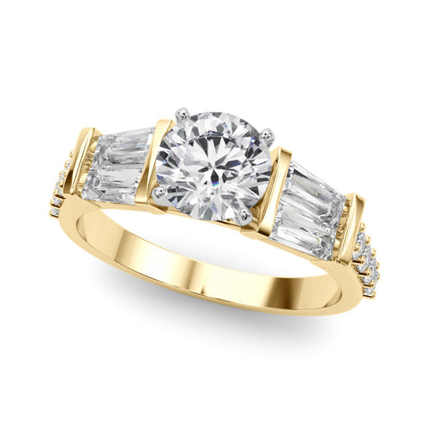 Yellow gold Round Solitaire Baguette Side Stone Channel Set Engagement Ring