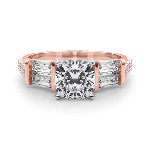 Rose gold Cushion Solitaire Baguette Side Stone Channel Set Engagement Ring